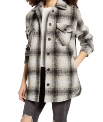 NEW Thread & Supply Gray/Beige Plaid Lined Shacket Size XS Shirt Chore Jacket