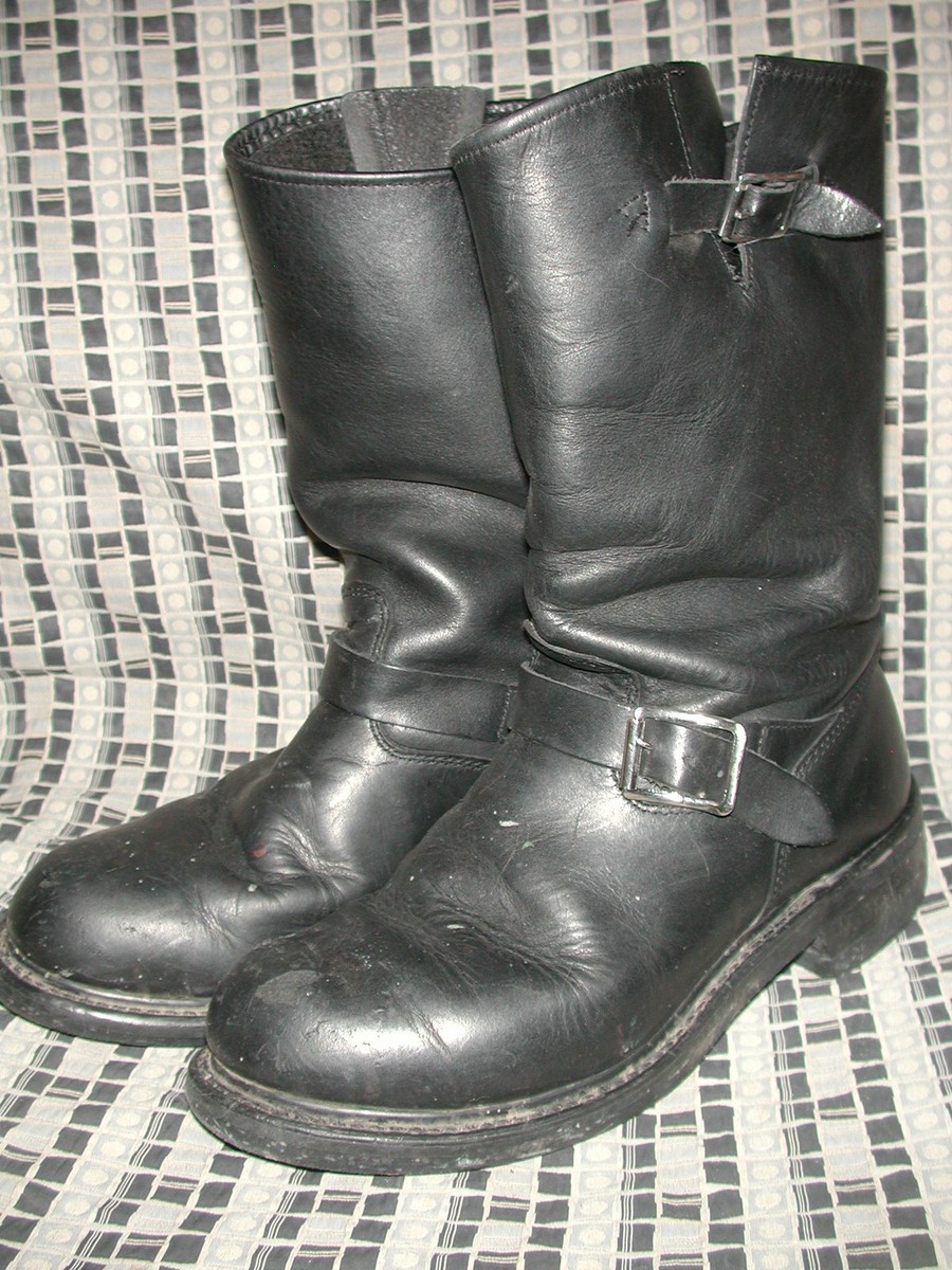 靴 80s dead stock leather engineer boots VTG 70S MENS 8 E BLACK MOTORCYCLE BIKER ENGINEER BUCKLE NEOPRENE