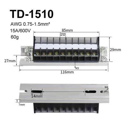 TD 10Way 15-200A 600V Electrical Terminal Block Wire Connector Copper Conductor - Picture 7 of 12