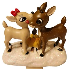 New Rudolph & Clarice By Fire NightLight Flicker Flame Christmas Light 5 Inch 