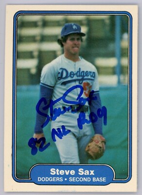 Steve Sax Signed Auto 1982 Fleer Rookie Rc Card w/82 NL ROY Dodgers MLB