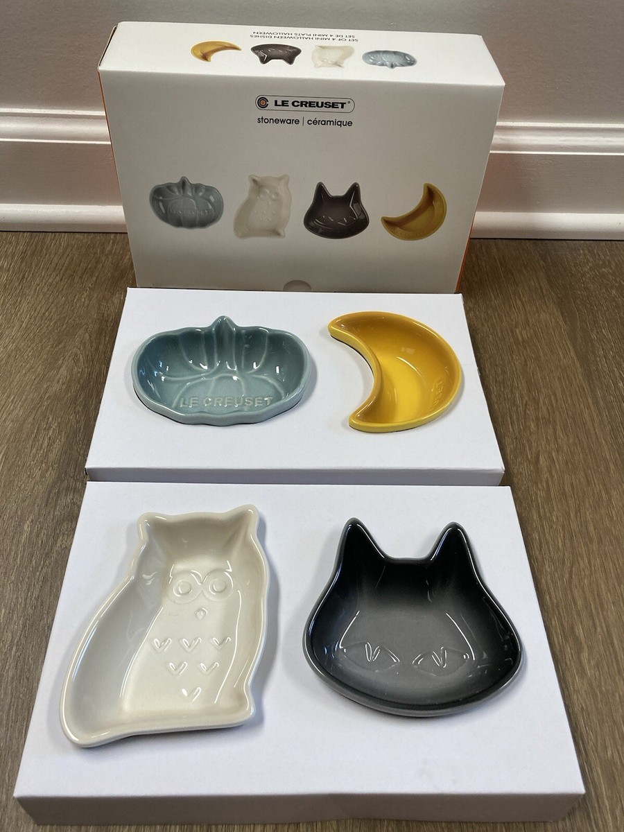 Set of 8 Mini Halloween LE CREUSET Dishes Moon Cat Owl Pumpkin Bat