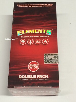 Box of 25 Elements Red Slow Burn Hemp Single Wide Rolling Papers 100 Per Pack