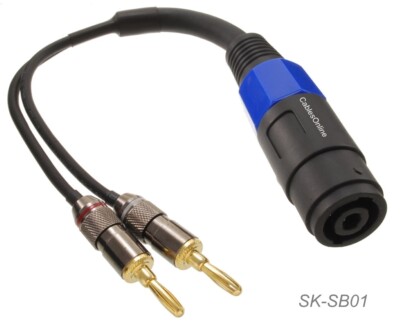 10-inch 4-Pole Speakon Female to 2x 4mm Bananna Plugs 12AWG Speaker Cable