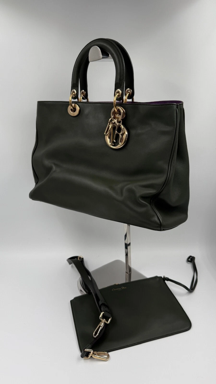 Grand sac fourre tout Christian Dior Diorissimo   bicolore vert olive et violet   RARE 