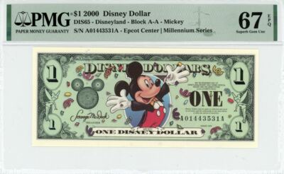 2000 $1 Disney Dollar Mickey Millennium Series PMG 67 EPQ (DIS65