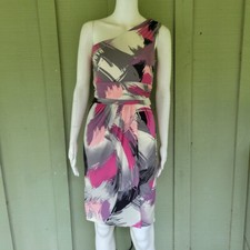 New MAX & CLEO Pink Gray One Shoulder Dress 4 Ruched Waist