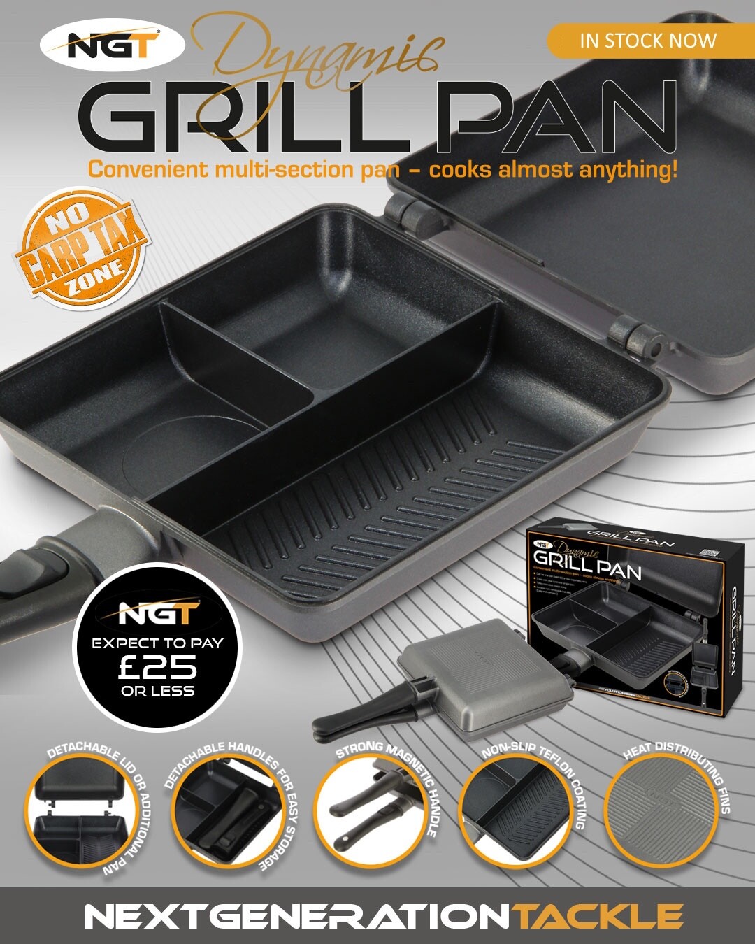 NGT Dynamic Grill Pan Non Stick Carp Fishing Cooking Camping with Lid