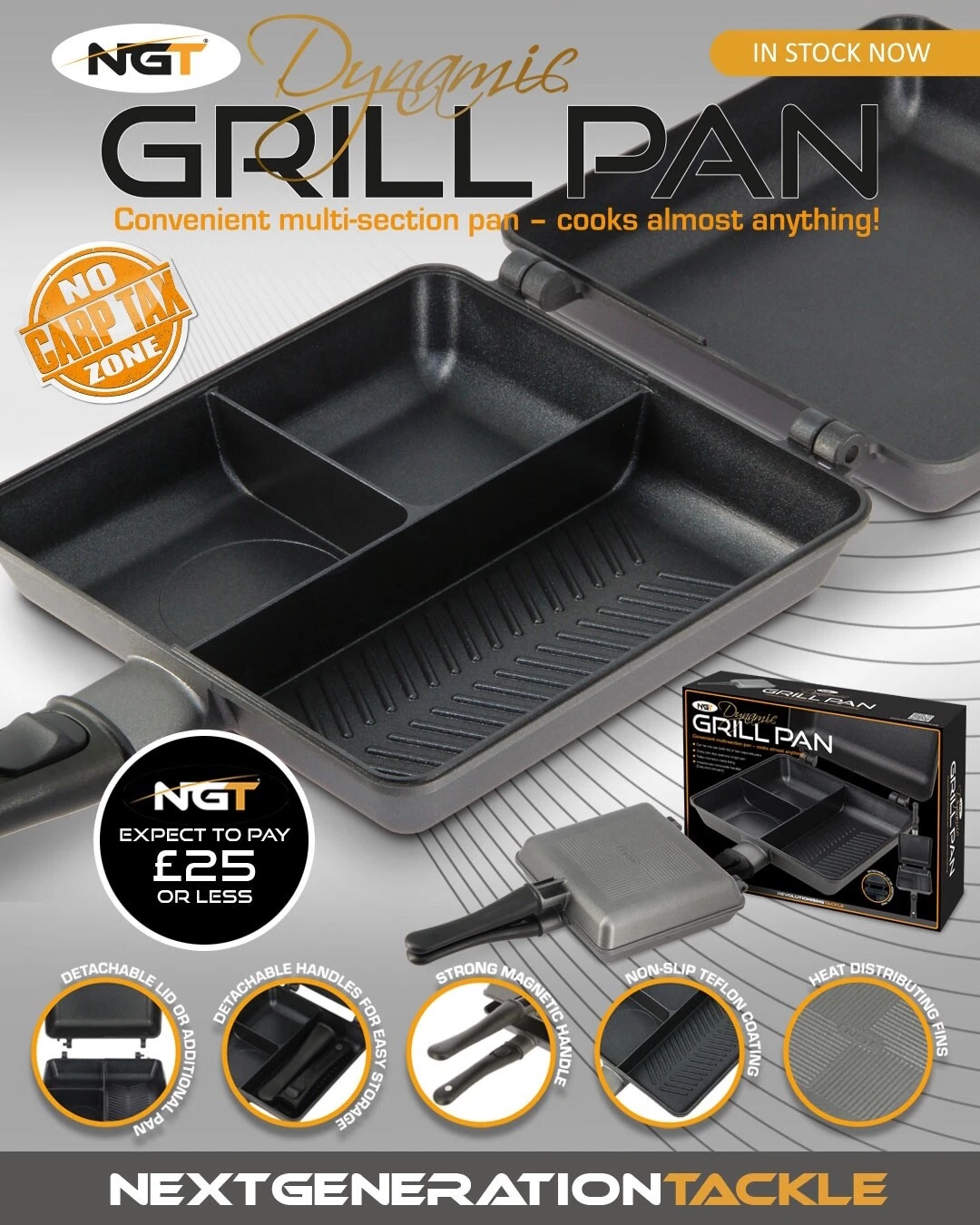 NGT Dynamic Grill Pan Non Stick Carp Fishing Cooking Camping with Lid