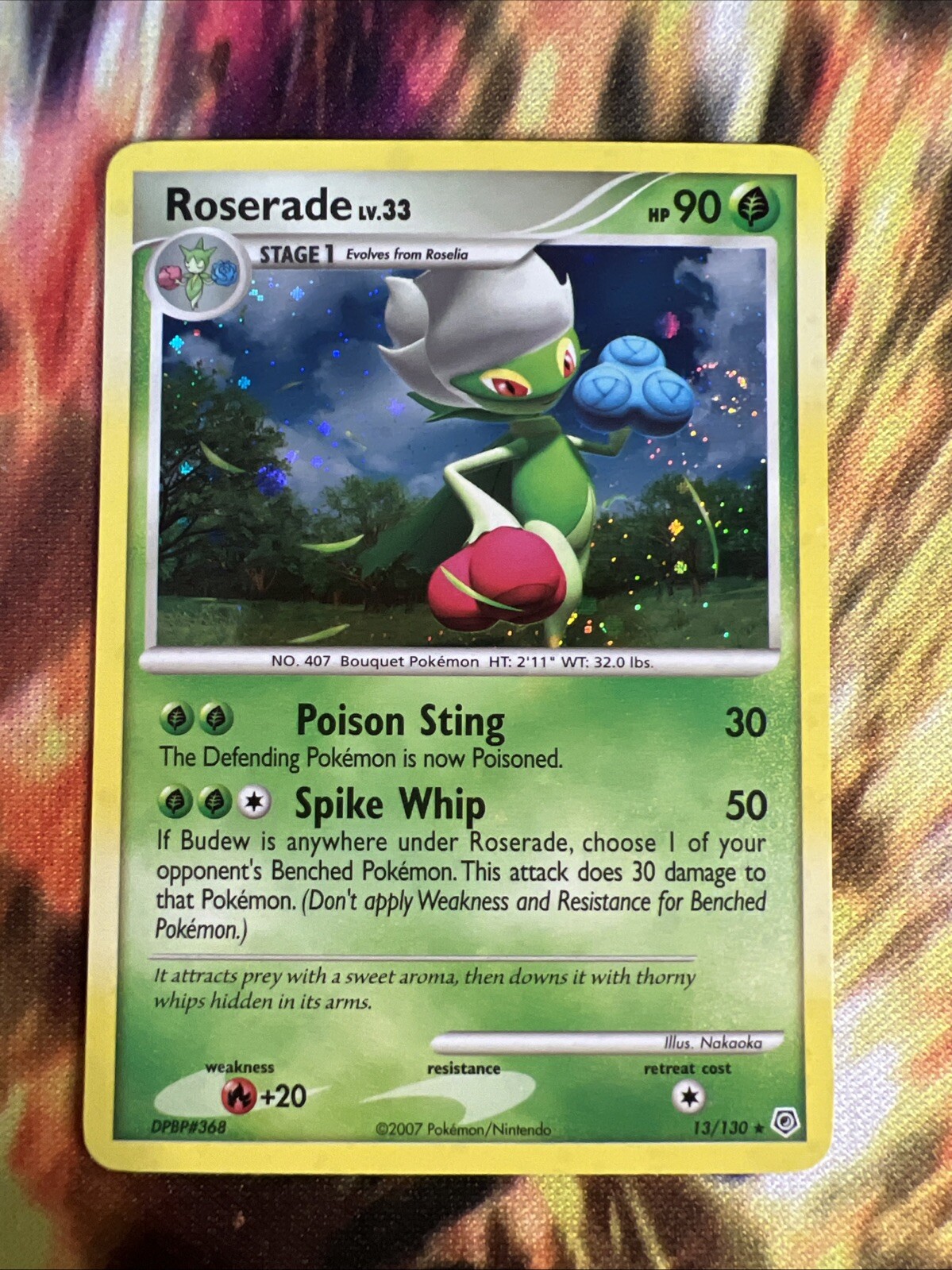 Pokémon Roserade 13/130 Diamond and Pearl Holo LP+ With Swirl