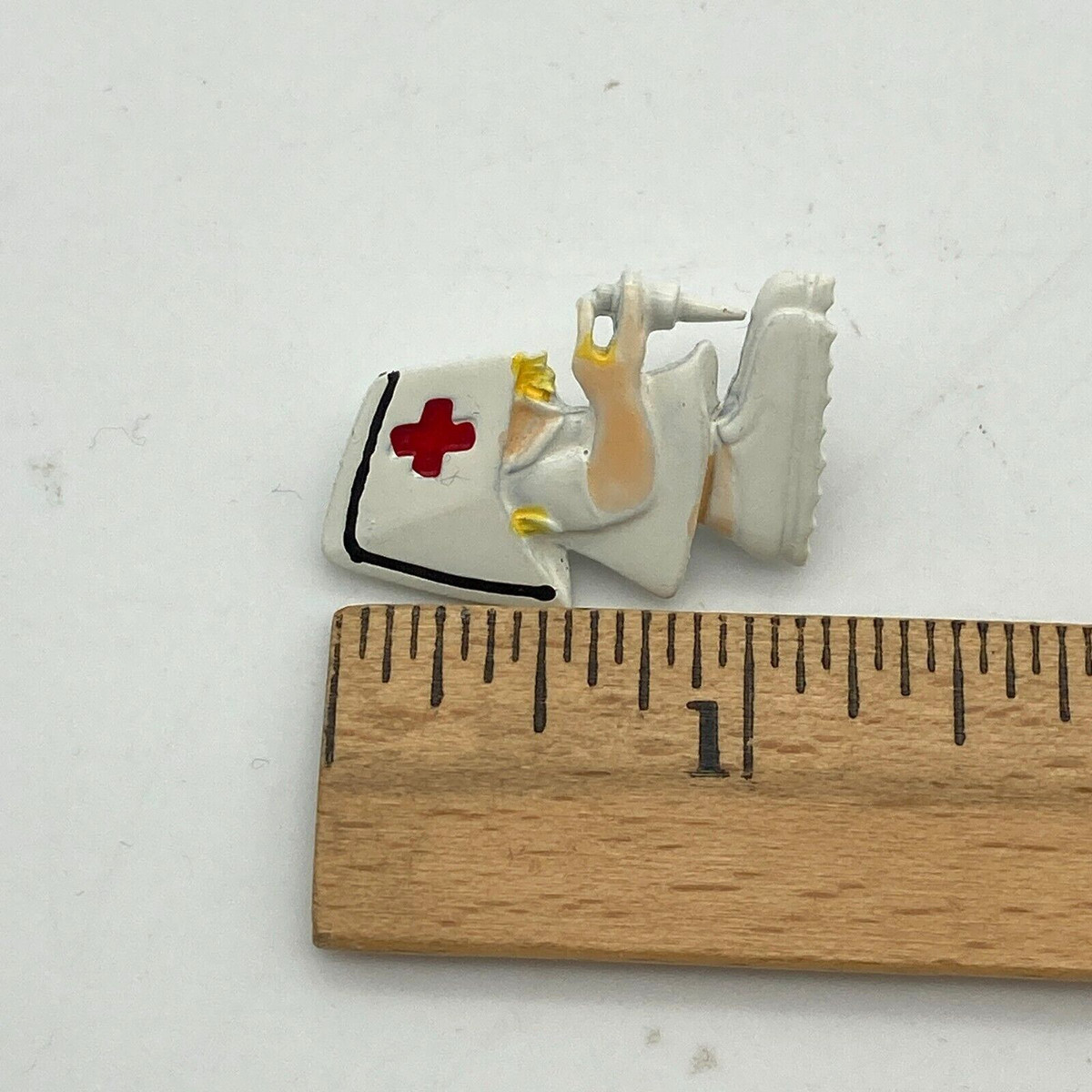 JOVON Signed Nurse Enamel Lapel Pin Brooch Red Cross Hat Needle Whimsical Small View 5