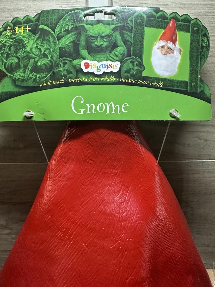 RARE HTF Disguise Gnome Adult Mask Latex Red Hat Beard NEW! Fast Free Shipping - Image 3 of 4