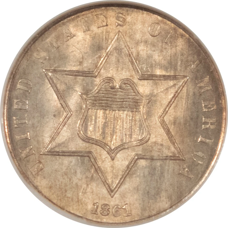 1861 THREE CENT SILVER - NGC MS-65 FLASHY LUSTROUS CIVIL WAR DATE! - Image 2 of 3