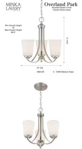 Minka Lavery 4963 Overland Park 3 Light 16"W Vantage Chandelier - Nickel - Picture 3 of 4