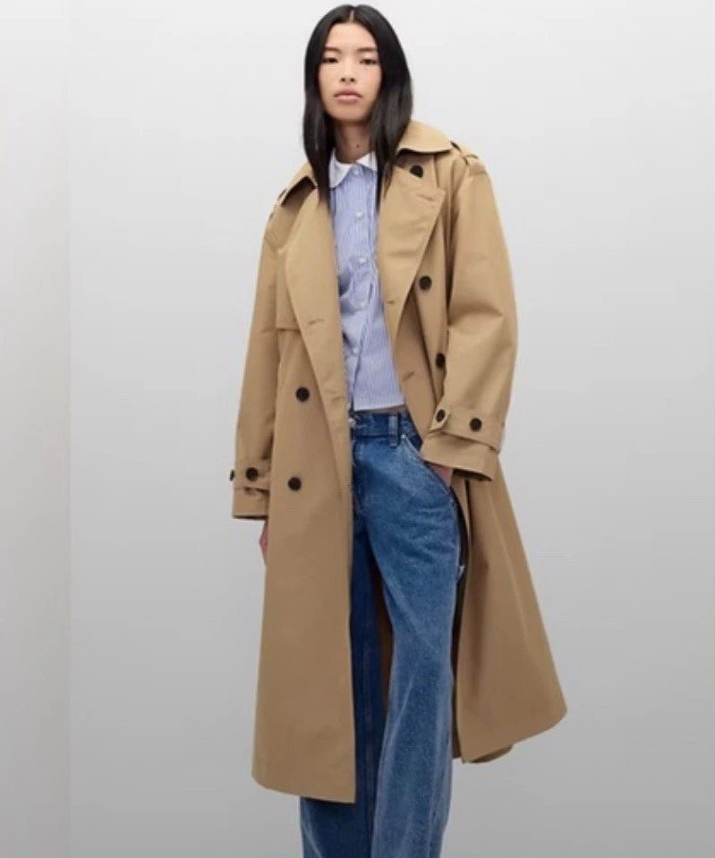 Новый с Ярлыками Gap × Sandy Liang бант назад Тренч хаки бежевый двойной грудью - Изображение 2 из 2