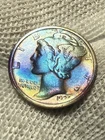 1925-D Mercury Dime, Strong Bands, Brilliant AU+ Toned Better Date