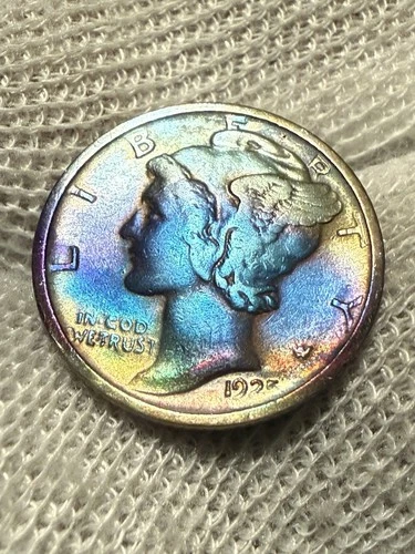 1925-D Mercury Dime, Strong Bands, Brilliant AU+ Toned Better Date