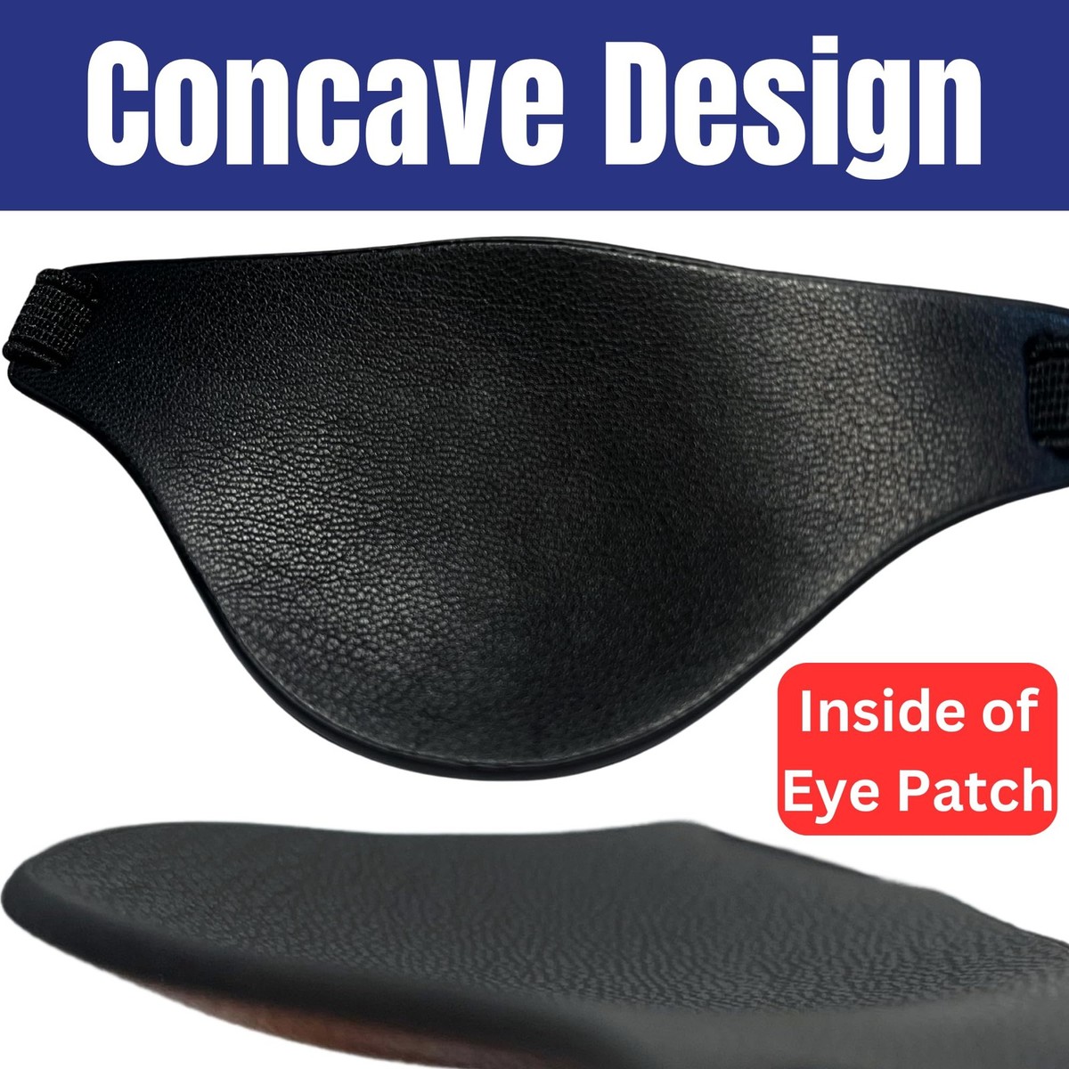 Black Leather Eye Patch with Adjustable Band and Concave Design