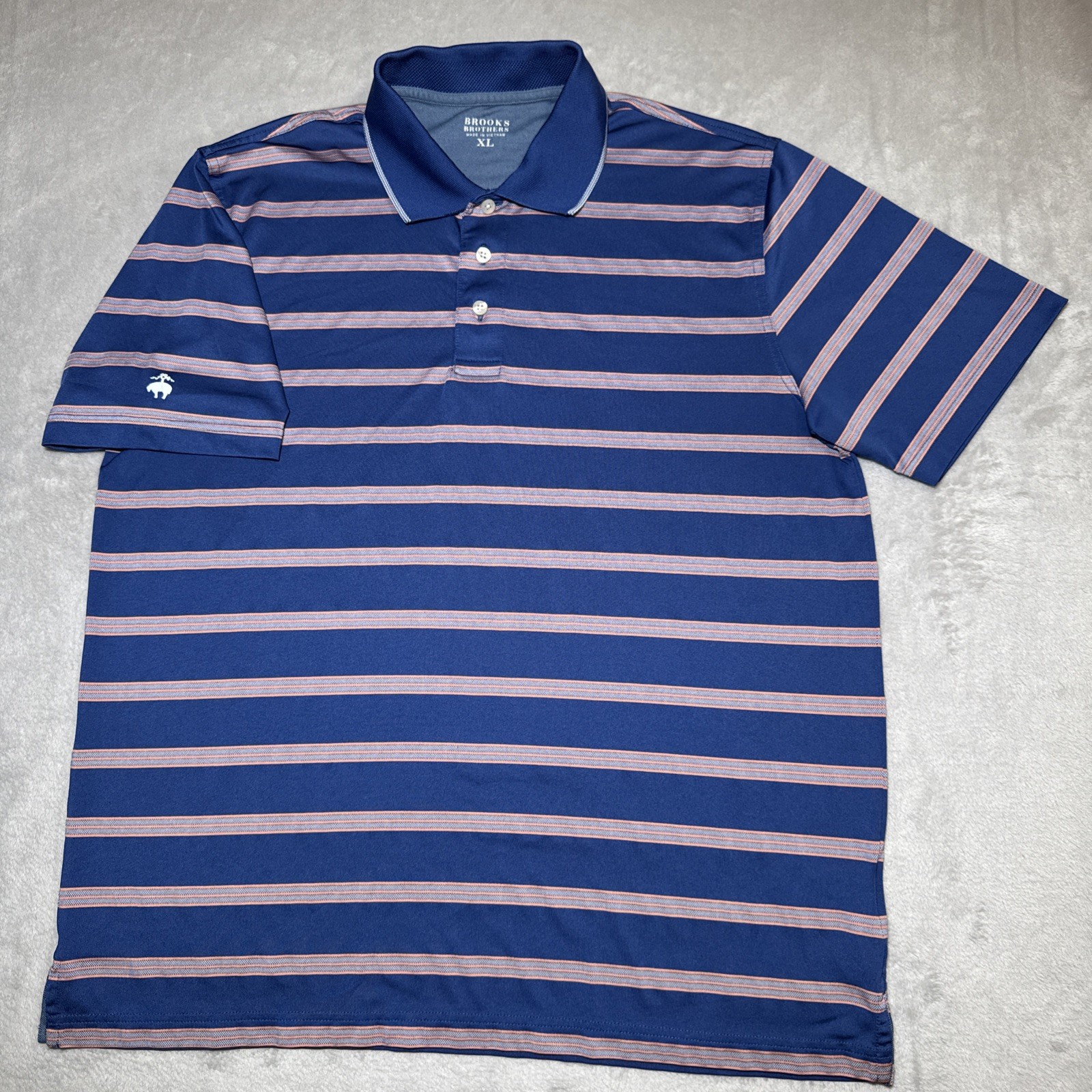 Brooks Brothers Polo Shirt Blue Orange Stripe Golf Performance Men's  XL