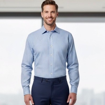 Brooks Brothers Dress Shirt, 16.5, 6/7 Regent Style, Long Sleeves, Plaid Blue