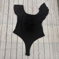 Black off the shoulder ruffle bodysuit ribbed stretchy size 2 XL