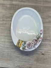 Vintage Lefton China Pink Roses Ladies Ashtray Trinket Jewelry Dish 1176