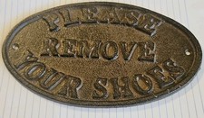 Cast Iron "Please Remove Your Shoes" Oval Plaque Sign 8.75" X 5" Wall Decor