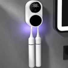 Dual Automatic Induction Toothbrush Sanitizer Wall Mount Digital Display White