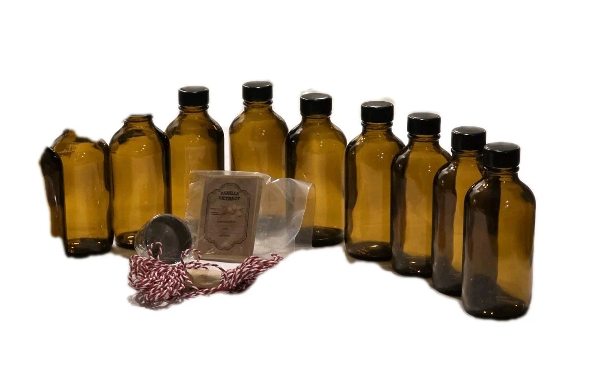 4 oz 12 PackAmber Glass Bottles with lids, etc NEW