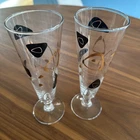 2 Vintage MCM Black Gold Atomic Boomerang Pilsner 8 1/4" Tall Federal Glass