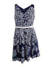 Tommy Hilfiger Women's Belted A-Line Dress (14, Sky Captain/Ivory)