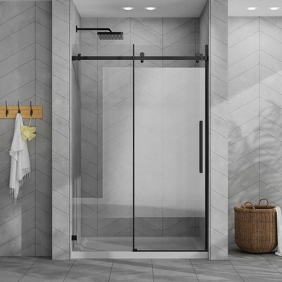 48x72 Frameless Shower Door Kit w/ 48x32 White Acrylic Base, Tempered Glass