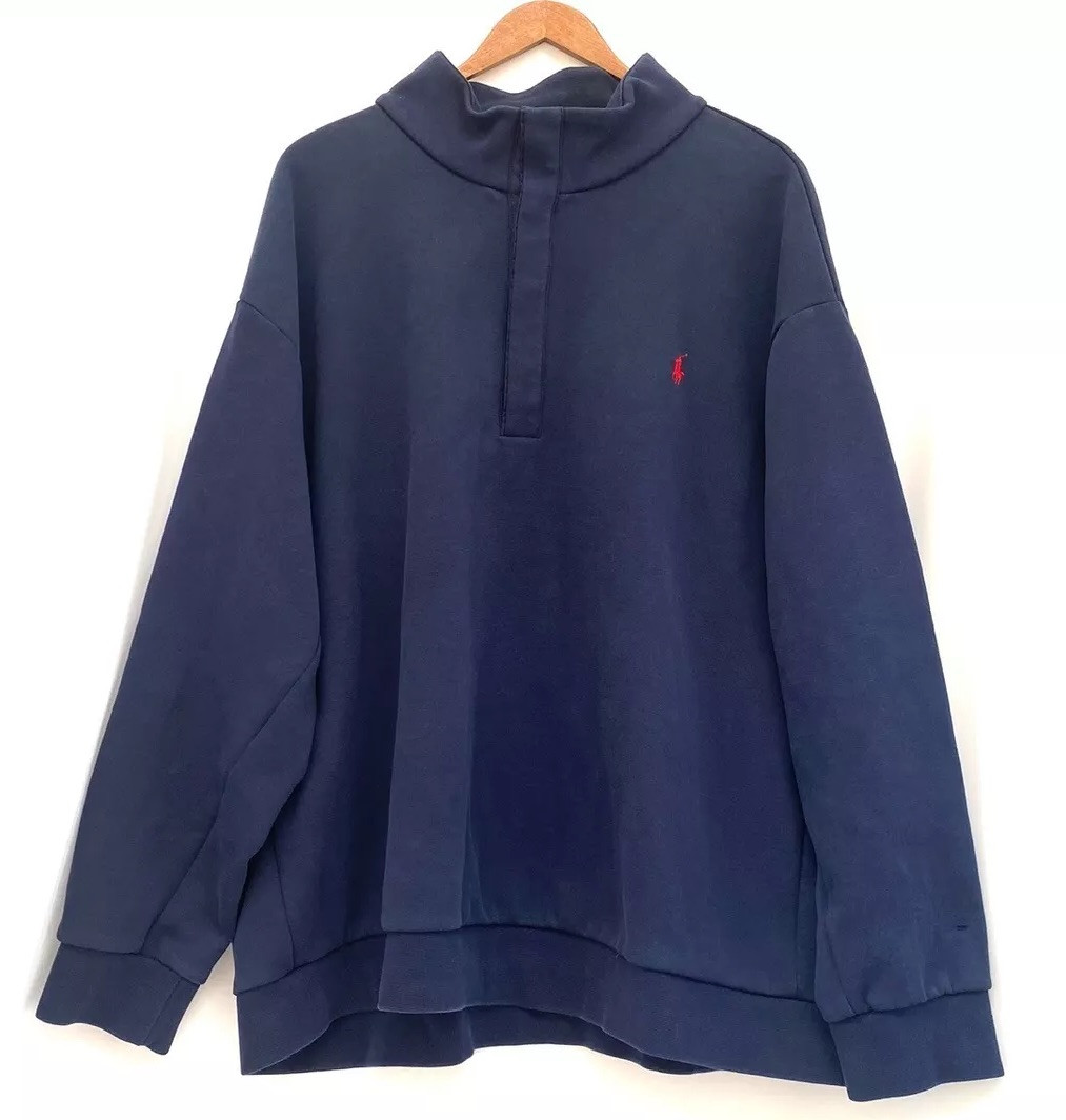 PONY Polo Ralph Lauren Uomo Pullover Felpa Taglia 3XB Blu Navy Finto Collo 1 4 Snap