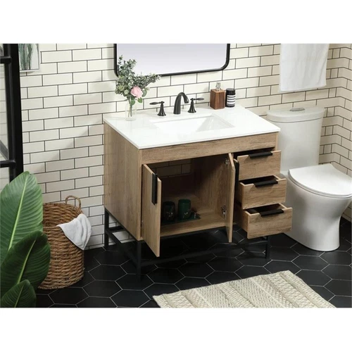 Elegant Decor Eugene 36" Aluminum MDF Single Bathroom Vanity in Natural Oak - Picture 8 of 8