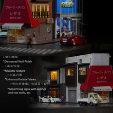 Diorama 1/64 Garage Model Set LED Japanese Repair Shop Model Display Case US
