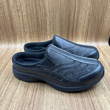 Easy Spirit Traveltime Clog Black and Pewter Leather Velvet Women's Size 9WW