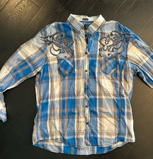 Men s Blue Plaid Roar Long Sleeve Shirt