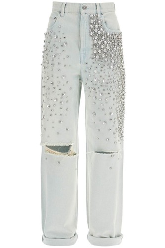 Golden Goose Light Blue Cotton Jeans Crystal Stones