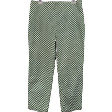 Talbots Women  s Pants 8 Green White Geometric Print Cotton Blend Side Zip Ankle
