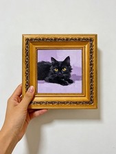 Lying Fluffy Black Cat with Golden Eyes Portrait custom oil painting from photo