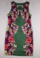 Ann Taylor Womens Floral Sheath Dress Round Neck Sleeveless Size 8 Green/Multi
