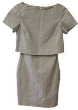 Banana Republic Dress Women 0 Boat Neck Short Sleeve Black Seersucker Business