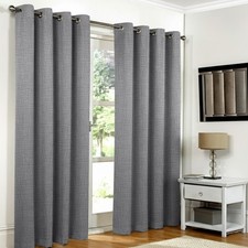 Linen Thick Blackout Curtains Ready Made Eyelet Ring Top Pair Panel +Tie Backs