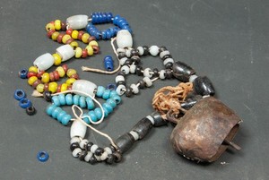 Old Asian Tibetan Himalayan Goat Bell w/ Antique Glass Bead Collar Choker