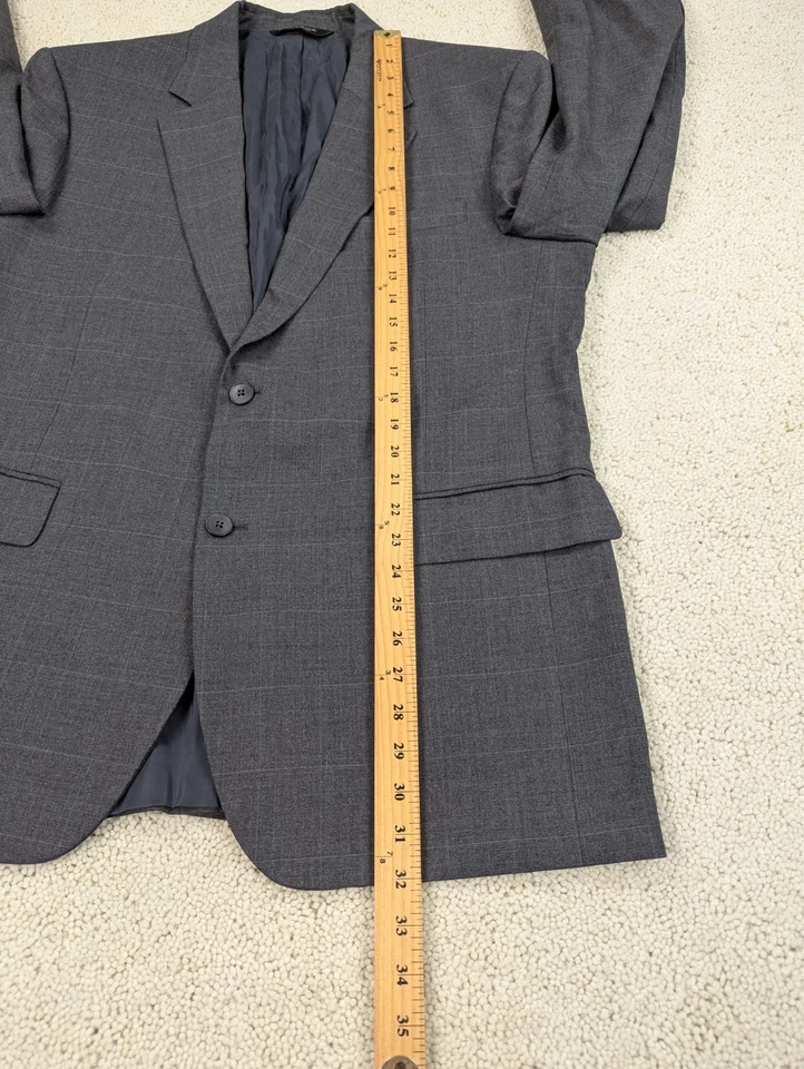 Jos A Bank Suit Mens 44R 36x29 Gray Plaid Windowpane Wool 2 Piece Jacket Pants - Image 4 of 4