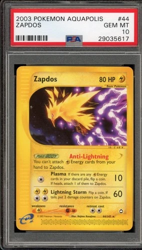 Pokemon Zapdos Aquapolis 44/147 PSA 10 Gem Mint