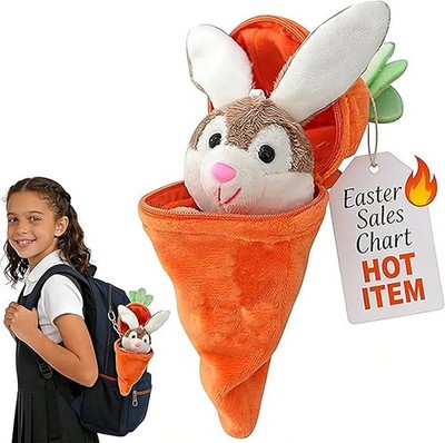 Easter Plush Rabbit Keychain, Funny Soft Carrot Bunny Charms Keyring