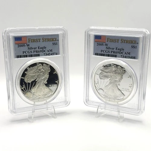 2005-W American Silver Eagle Proof PCGS PF 69 DCAM $1 Coin 1oz Lot of 2 C-409