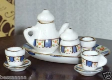 Old Dollhouse Concord Miniature10 Piece China Tea Set Blue White DH9301110 Stock