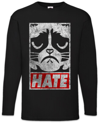 Grumpy Hate Herren Langarm T-Shirt Cat Cats Love addicted Fun Geek Nerd Gamer